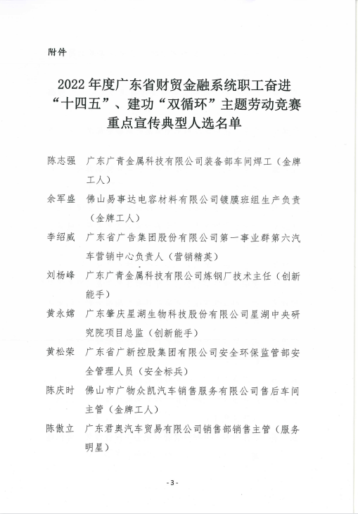 yl23455永利官网集团6名职工入选“2022年度广东省财贸金融系统职工奋进‘十四五’、建功‘双循环’主题劳动竞赛重点宣传典型人选”名单 yl23455永利官网集团6名职工入选“2022年度广东省财贸金融系统职工奋进‘十四五’、建功‘双循环’主题劳动竞赛重点宣传典型人选”名单